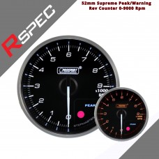R SPEC 52mm Supreme Peak/Warning Rev Counter 0-9000 Rpm Car Gauge 